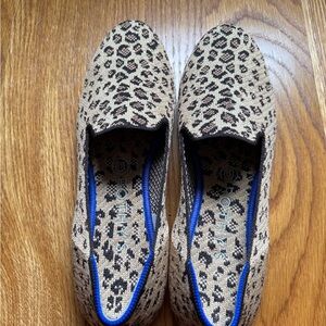 Rothys Leopard Print Slip-On Flats with Blue Trim